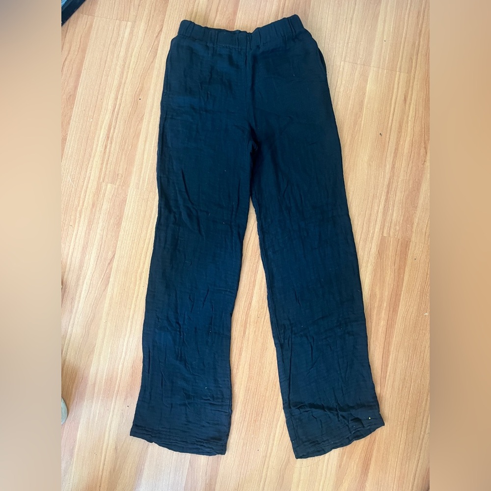 Black Yang Li Drawstring Black Cotton Gauze Trousers